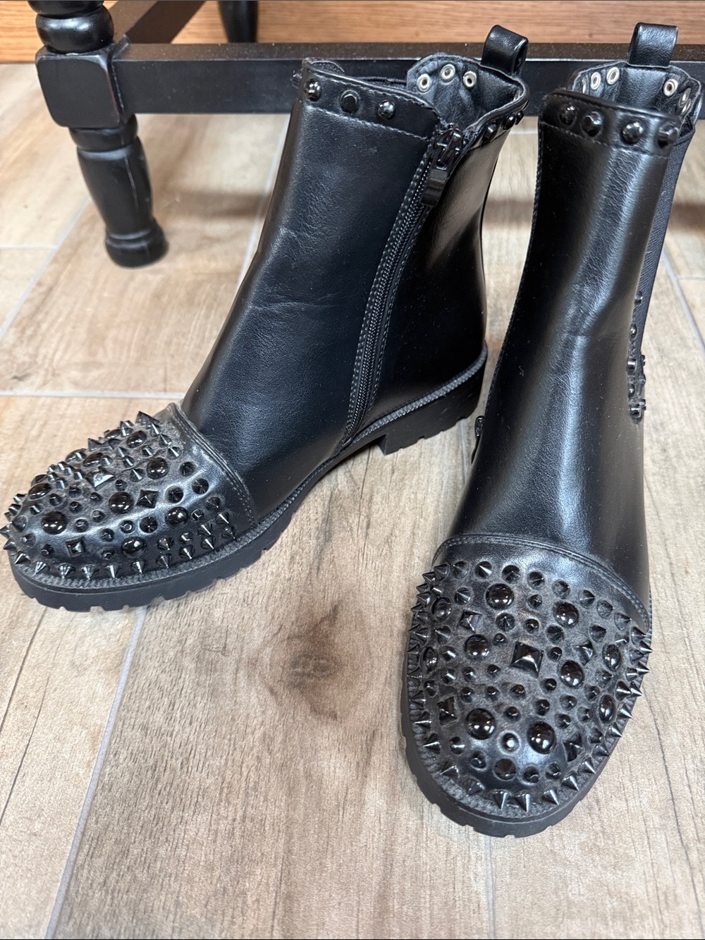Womens Studded Goth Biker Zip Up Chelsea Ankle Boots Shoes Size 8